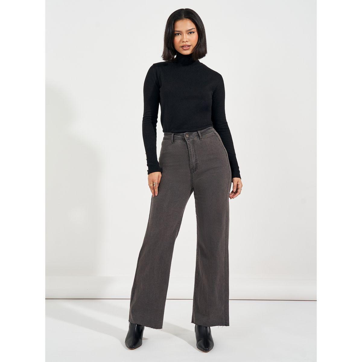 Styli High Rise Straight Fit Jeans with Raw Edge-women-clothing-bottoms-jeans-image-1