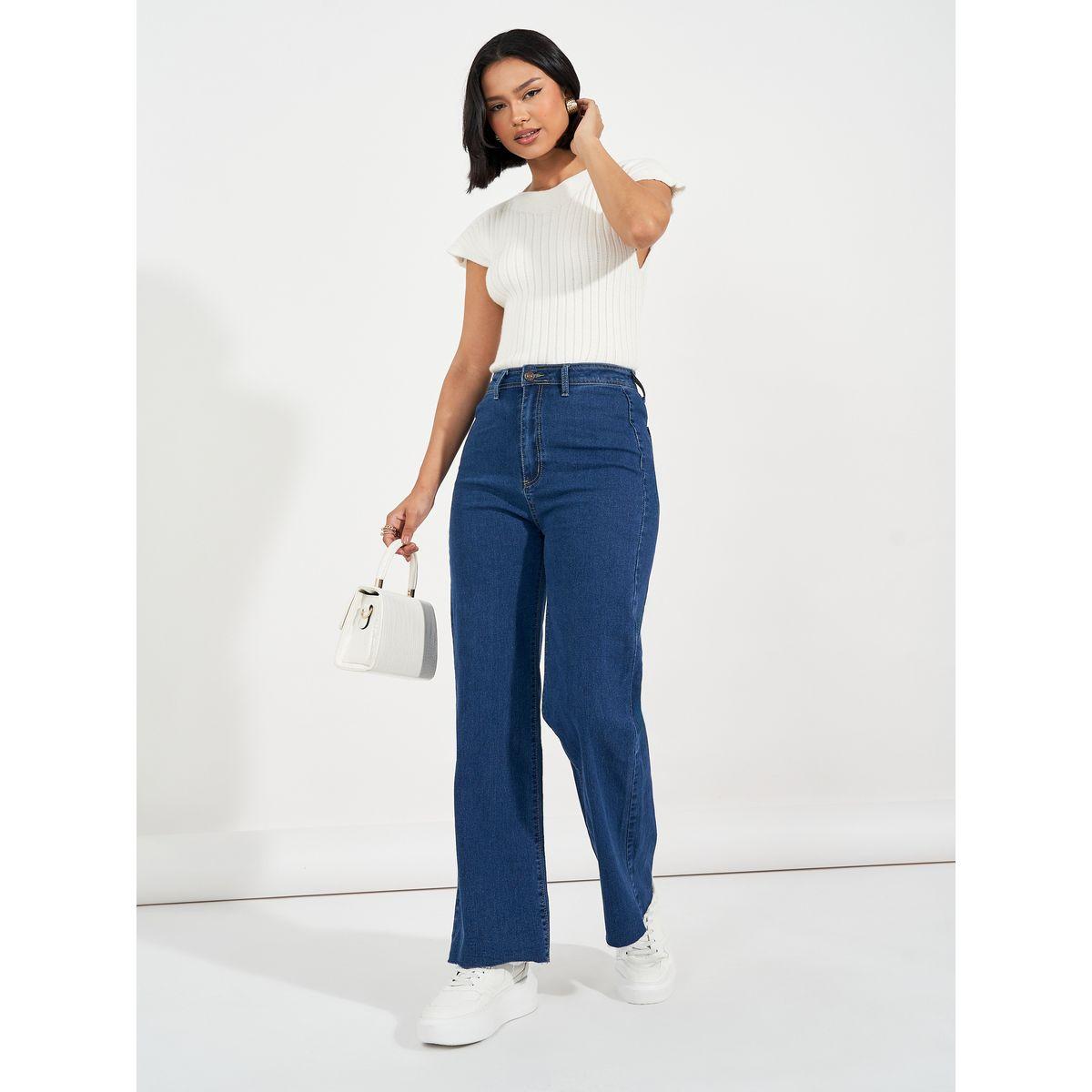 Styli High Rise Straight Fit Jeans with Raw Edge-women-clothing-bottoms-jeans-image-1