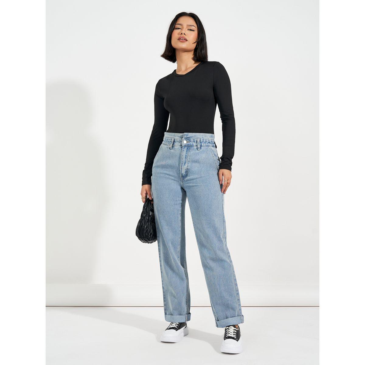 جينز بقصة أرجل مستقيمة وخصر بيبرباغ-women-clothing-bottoms-jeans-image-1