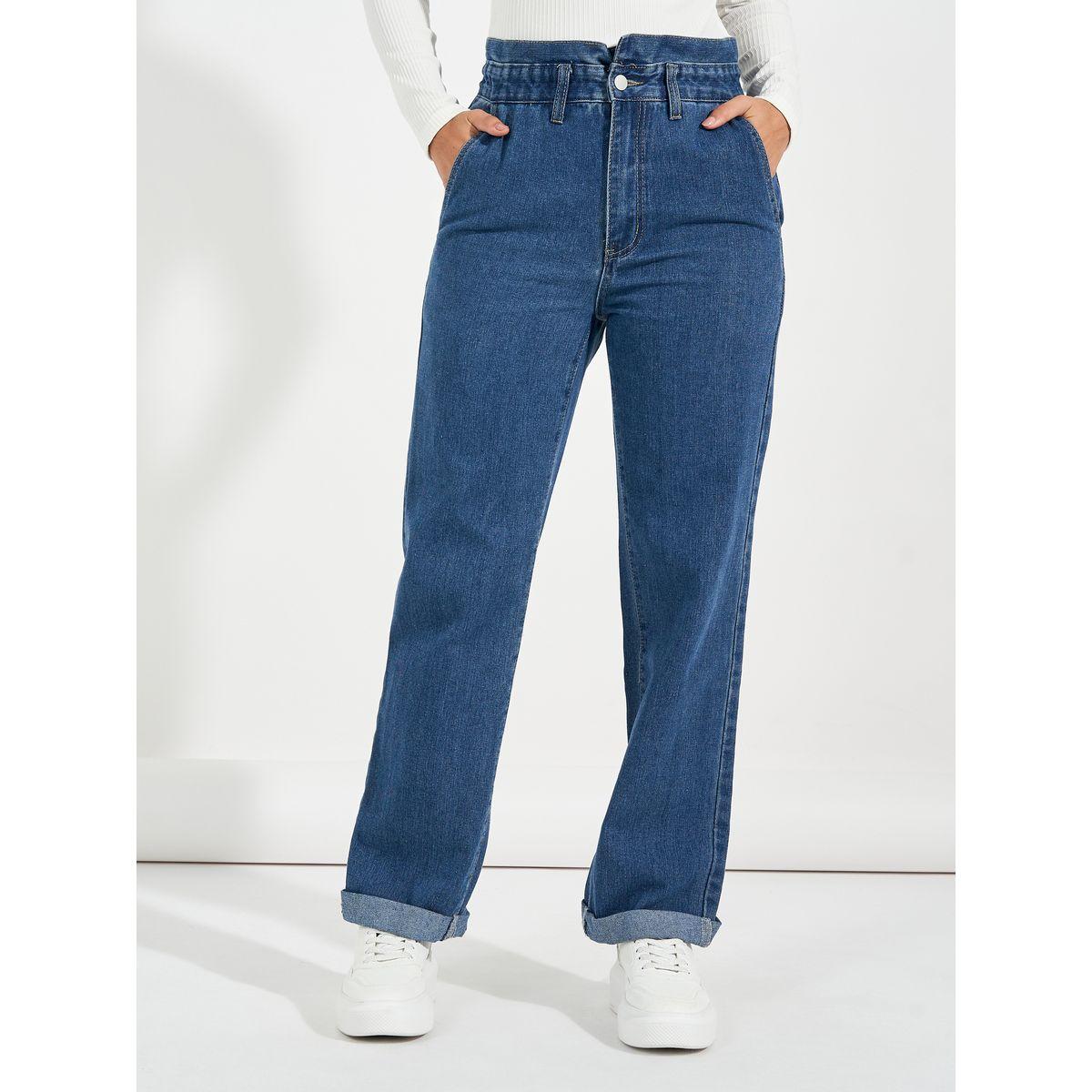 جينز بقصة أرجل مستقيمة وخصر بيبرباغ-women-clothing-bottoms-jeans-image-2