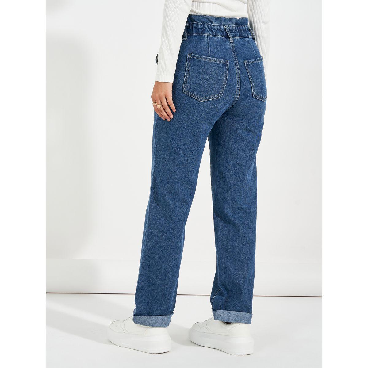 جينز بقصة أرجل مستقيمة وخصر بيبرباغ-women-clothing-bottoms-jeans-image-4