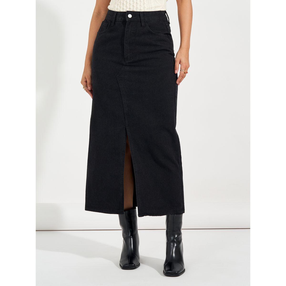 Styli High Rise Straight Hem Midi Skirt with Front Slit-women-clothing-bottoms-skirts-image-2