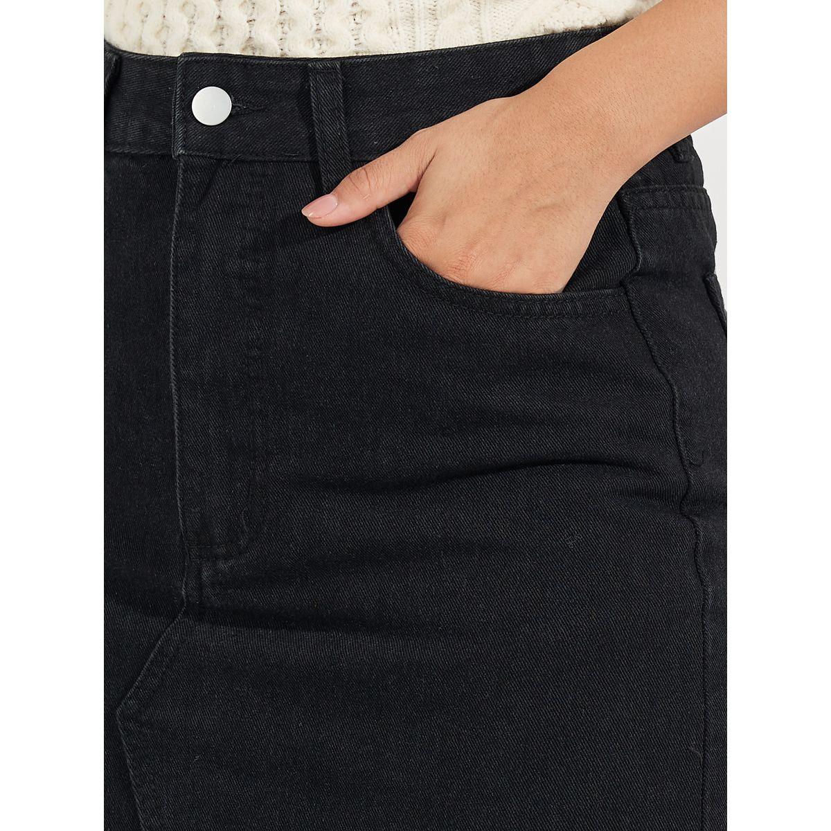 Styli High Rise Straight Hem Midi Skirt with Front Slit-women-clothing-bottoms-skirts-image-3