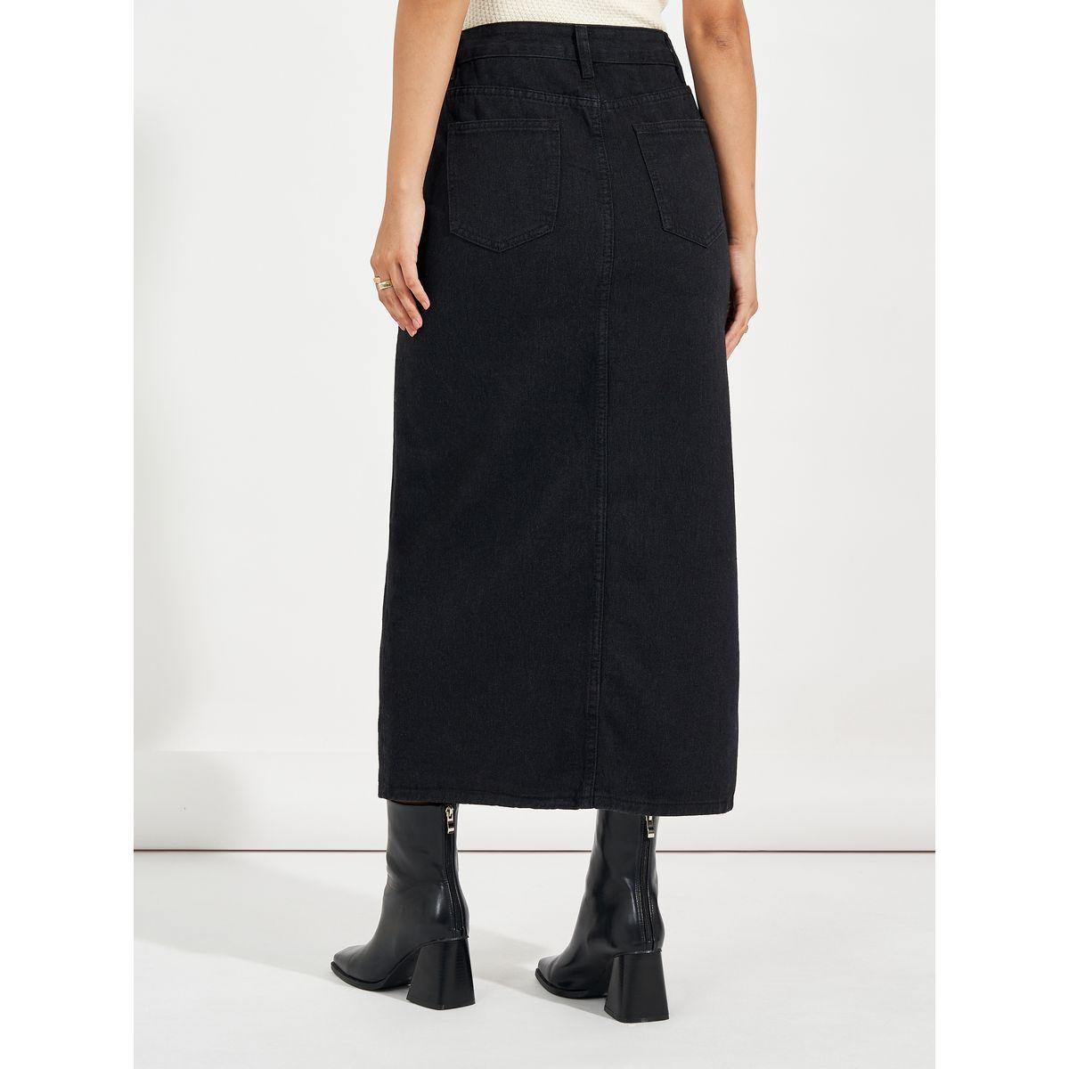 Styli High Rise Straight Hem Midi Skirt with Front Slit-women-clothing-bottoms-skirts-image-4