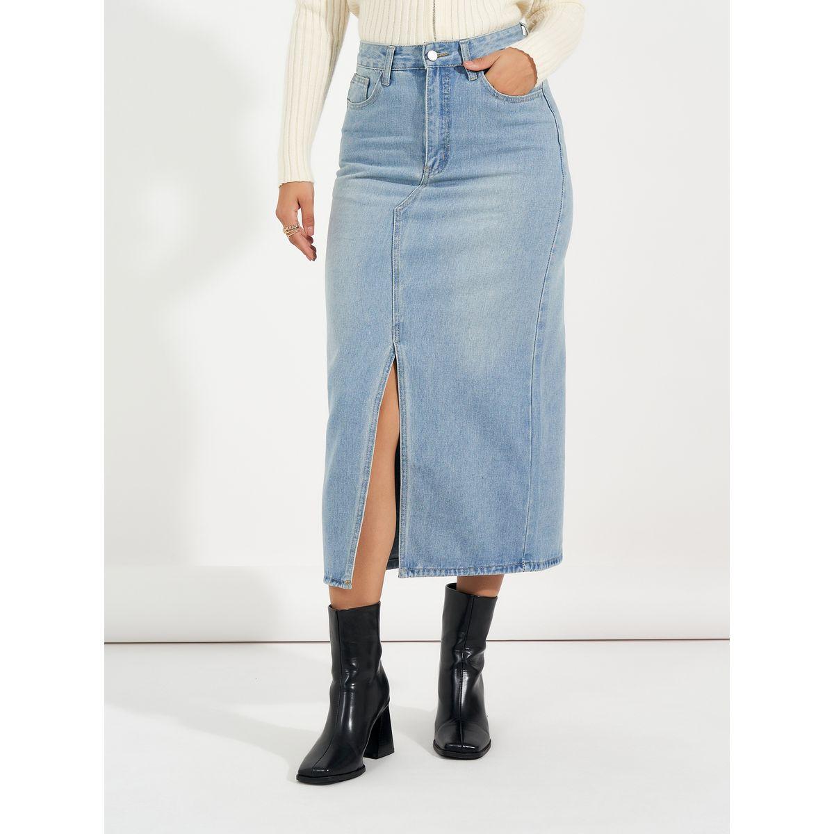 تنورة ميدي دنيم بخصر عالي وشق-women-clothing-bottoms-skirts-image-2