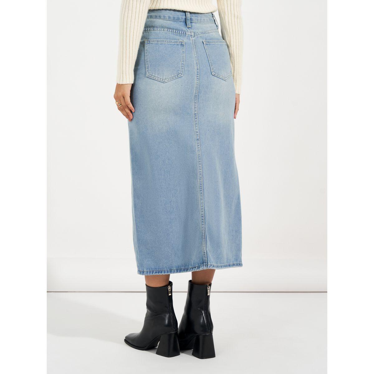 Styli High Rise Straight Hem Midi Skirt with Front Slit-women-clothing-bottoms-skirts-image-4