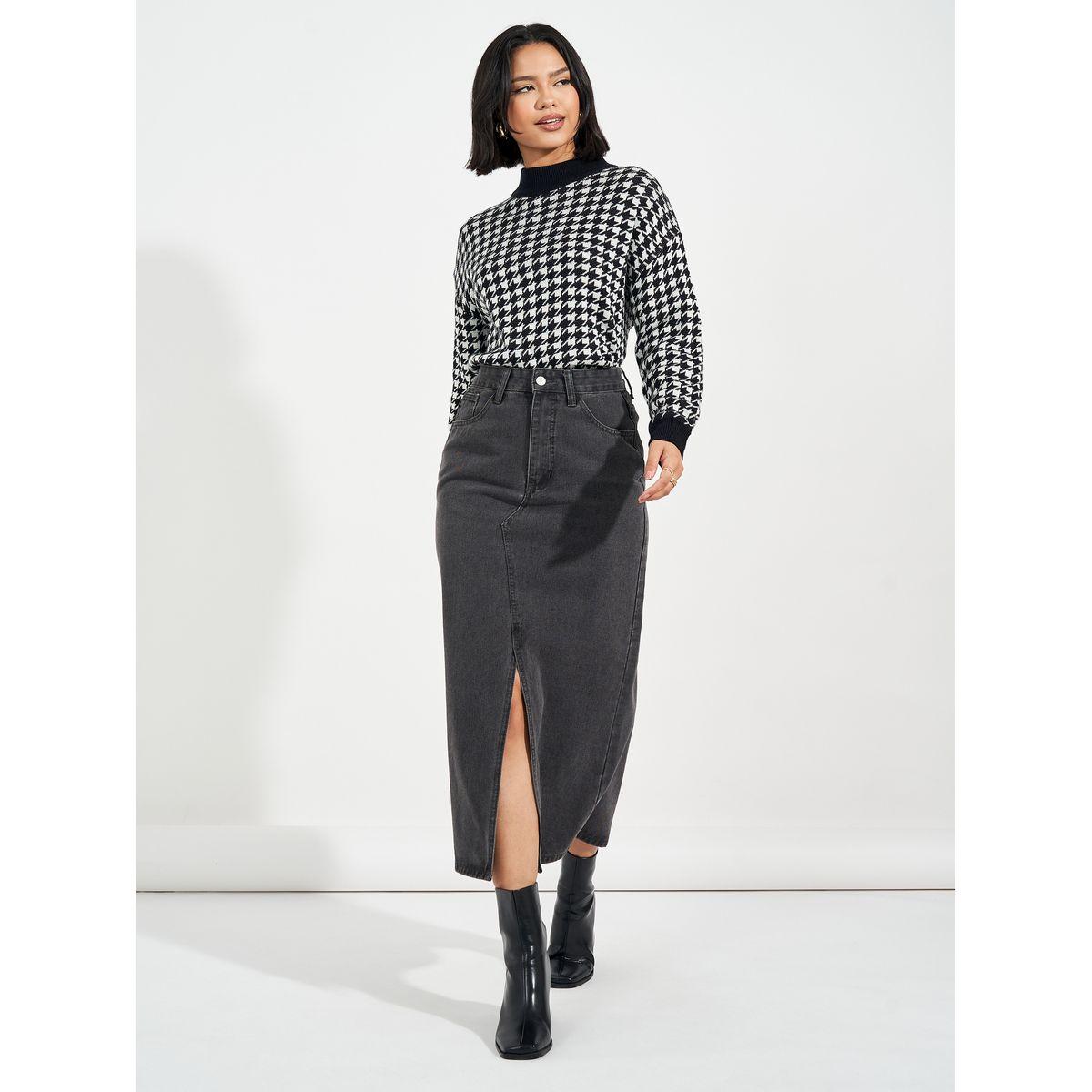 تنورة ميدي بحافة مستقيمة وخصر عالي مع شق-women-clothing-bottoms-skirts-image-1