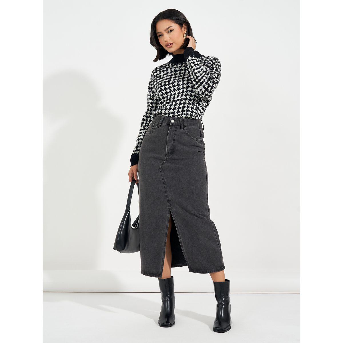تنورة ميدي بحافة مستقيمة وخصر عالي مع شق-women-clothing-bottoms-skirts-image-2