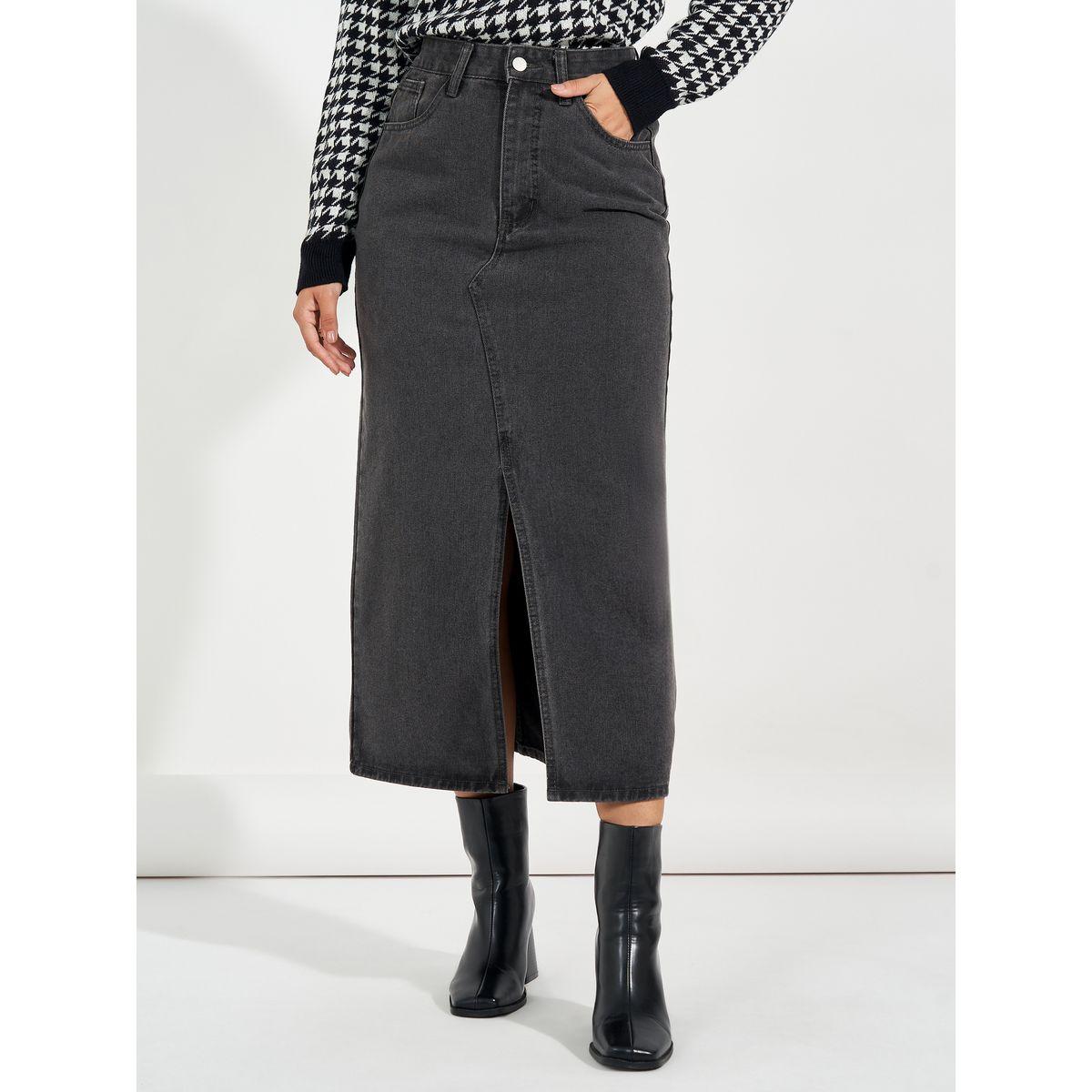 تنورة ميدي بحافة مستقيمة وخصر عالي مع شق-women-clothing-bottoms-skirts-image-3