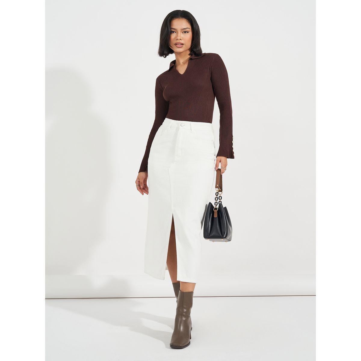 تنورة ميدي بخصر عالي وشق أمامي-women-clothing-bottoms-skirts-image-1