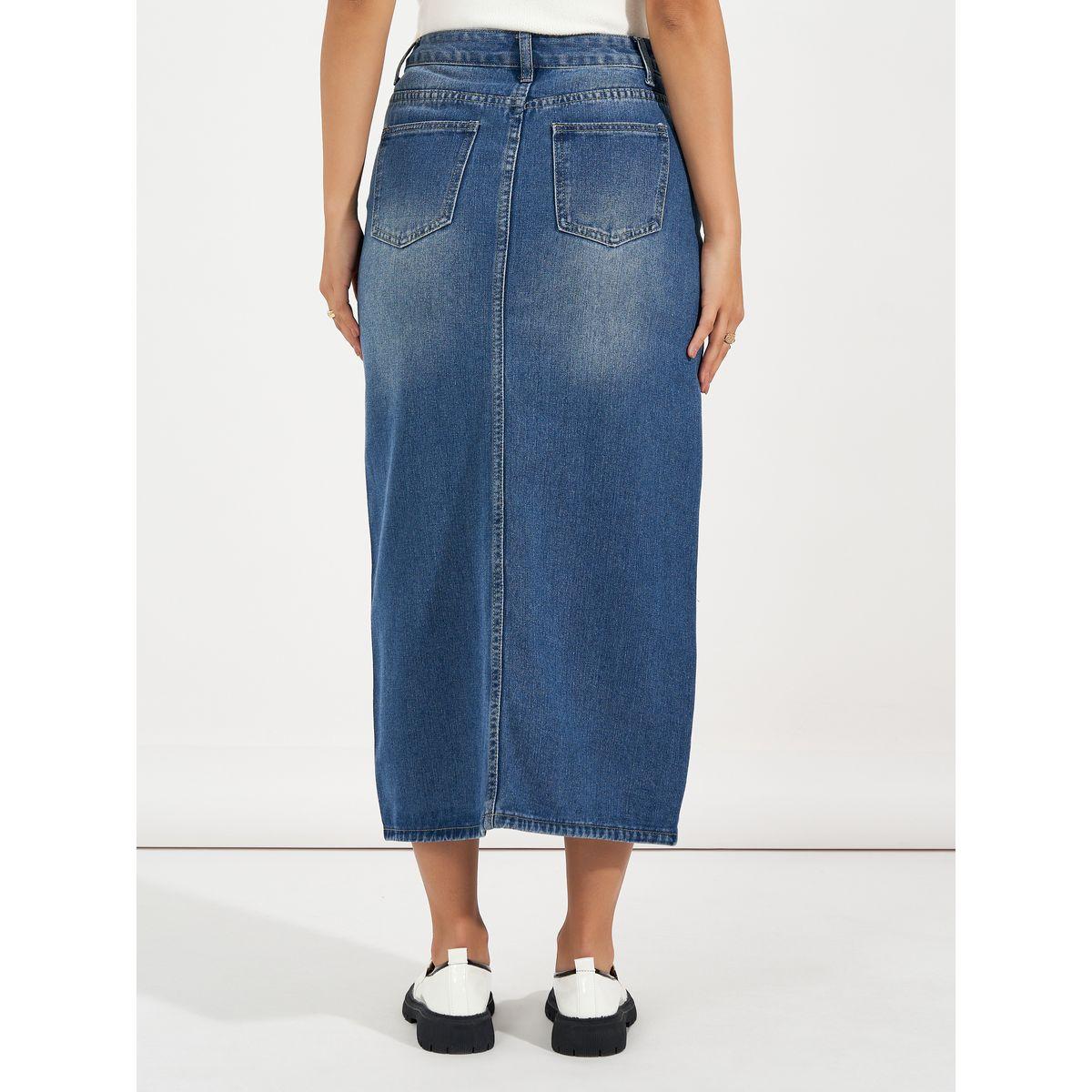 Styli High Rise Straight Hem Midi Skirt with Front Slit-women-clothing-bottoms-skirts-image-4