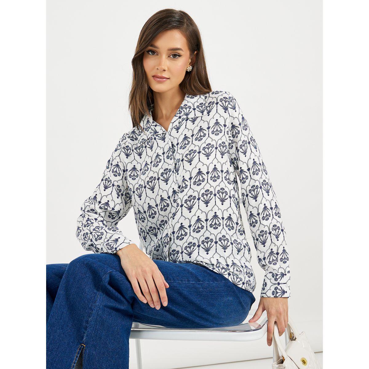 بلوزة مطبعة بالكامل مع قصة عادية-women-clothing-shirtsandblouses-shirts-image-1