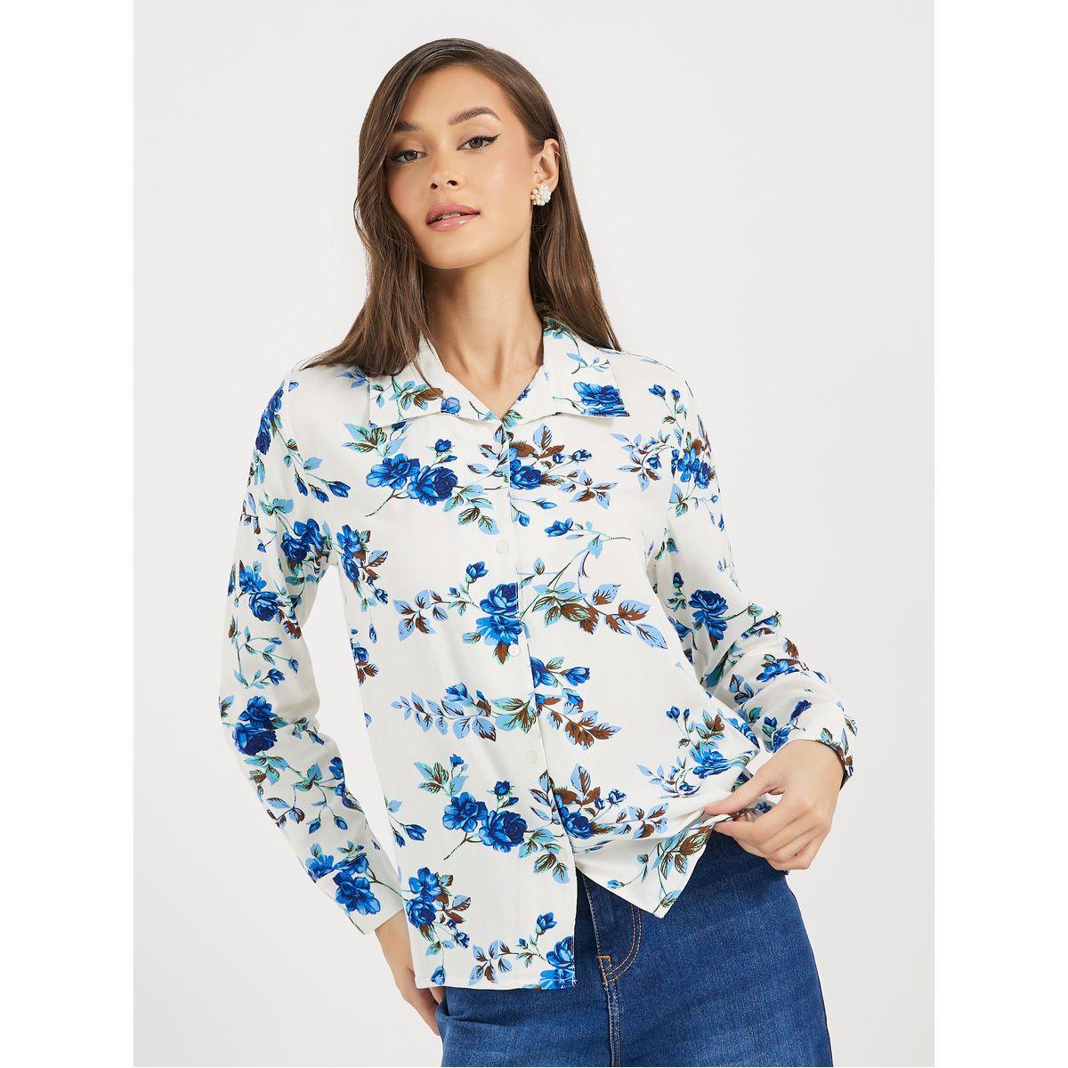 بلوزة مطبعة بأكمام طويلة وأزرار غلق-women-clothing-shirtsandblouses-shirts-image-1