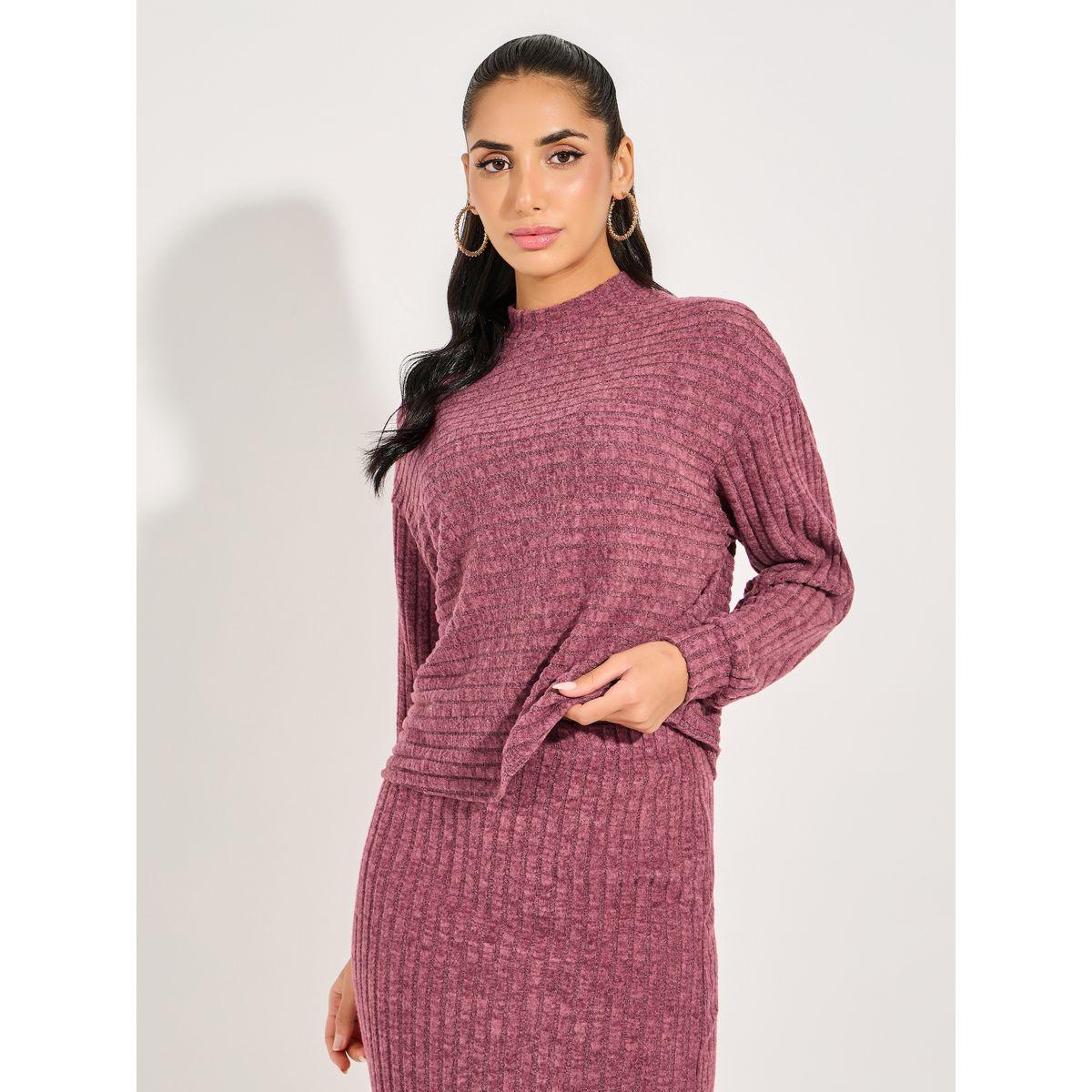 Styli Ribbed Mock Neck Boxy Knit Top with Dropped Shoulder-women-clothing-shirtsandblouses-blouses-image-1