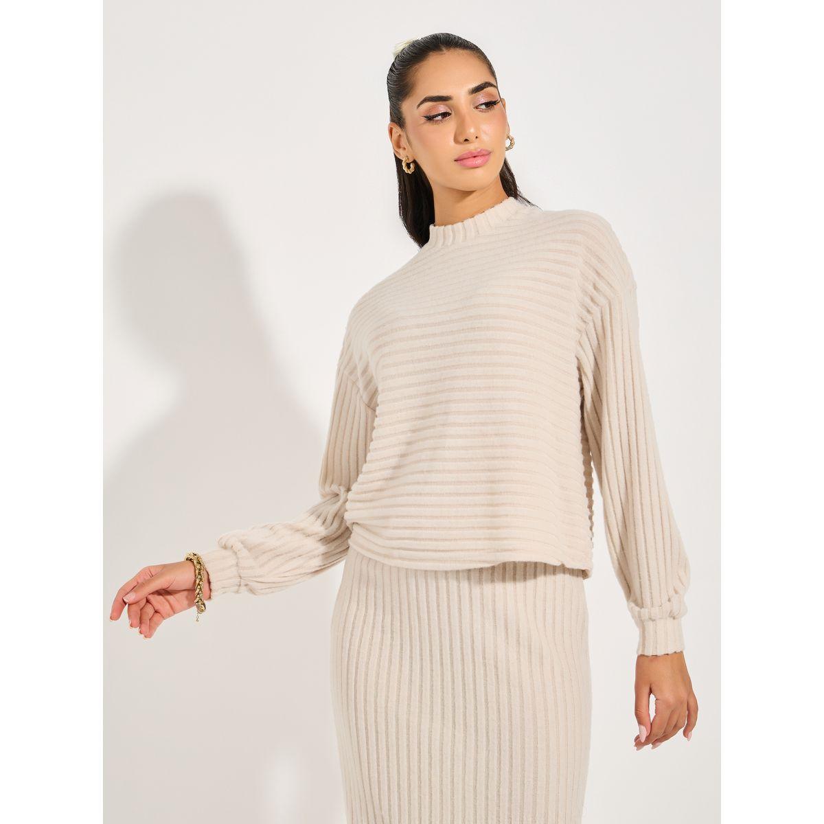 Styli Ribbed Mock Neck Boxy Knit Top with Dropped Shoulder-women-clothing-shirtsandblouses-blouses-image-1
