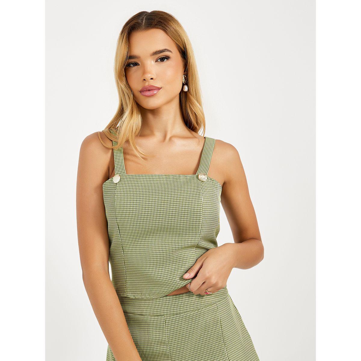 بلوزة قصيرة بنمط مربعات مع أزرار-women-clothing-tshirts-image-1