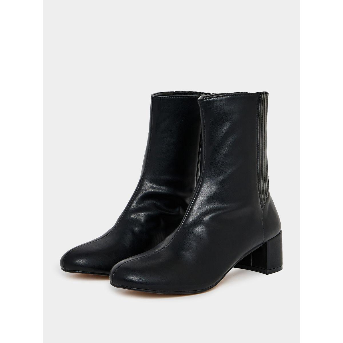 Raid X Styli  Back Zip Closure Textured Panel Leather Boots-women-shoes-boots-image-2
