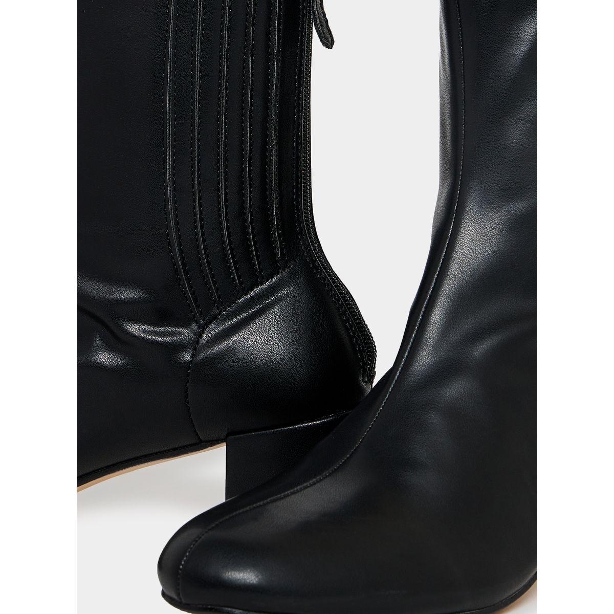 Raid X Styli  Back Zip Closure Textured Panel Leather Boots-women-shoes-boots-image-3