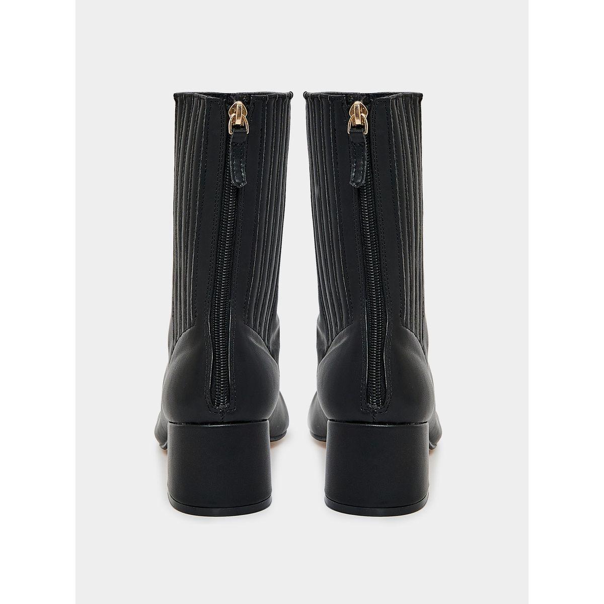 Raid X Styli  Back Zip Closure Textured Panel Leather Boots-women-shoes-boots-image-4