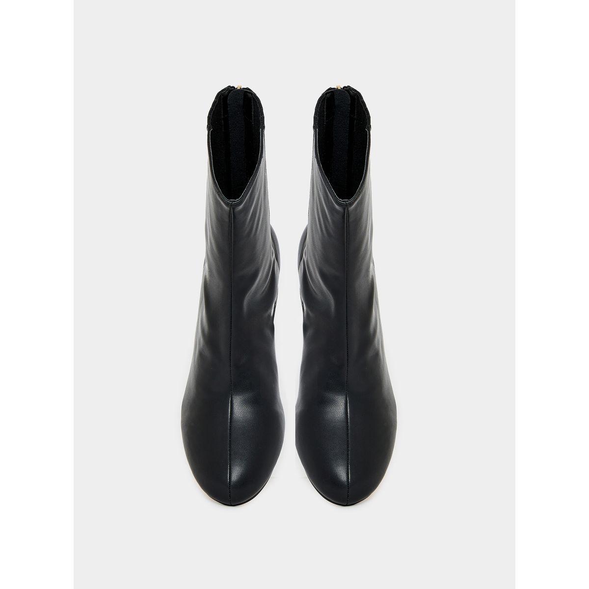 Raid X Styli  Back Zip Closure Textured Panel Leather Boots-women-shoes-boots-image-5