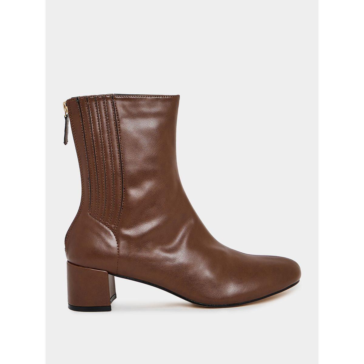 Raid X Styli  Back Zip Closure Textured Panel Leather Boots-women-shoes-boots-image-1