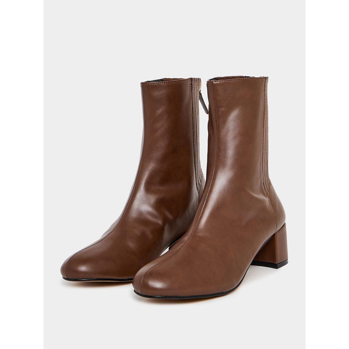 Raid X Styli  Back Zip Closure Textured Panel Leather Boots-women-shoes-boots-image-2