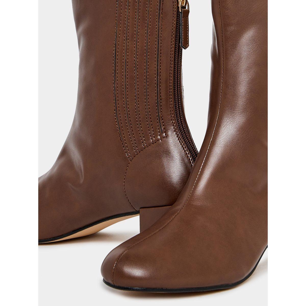 Raid X Styli  Back Zip Closure Textured Panel Leather Boots-women-shoes-boots-image-3