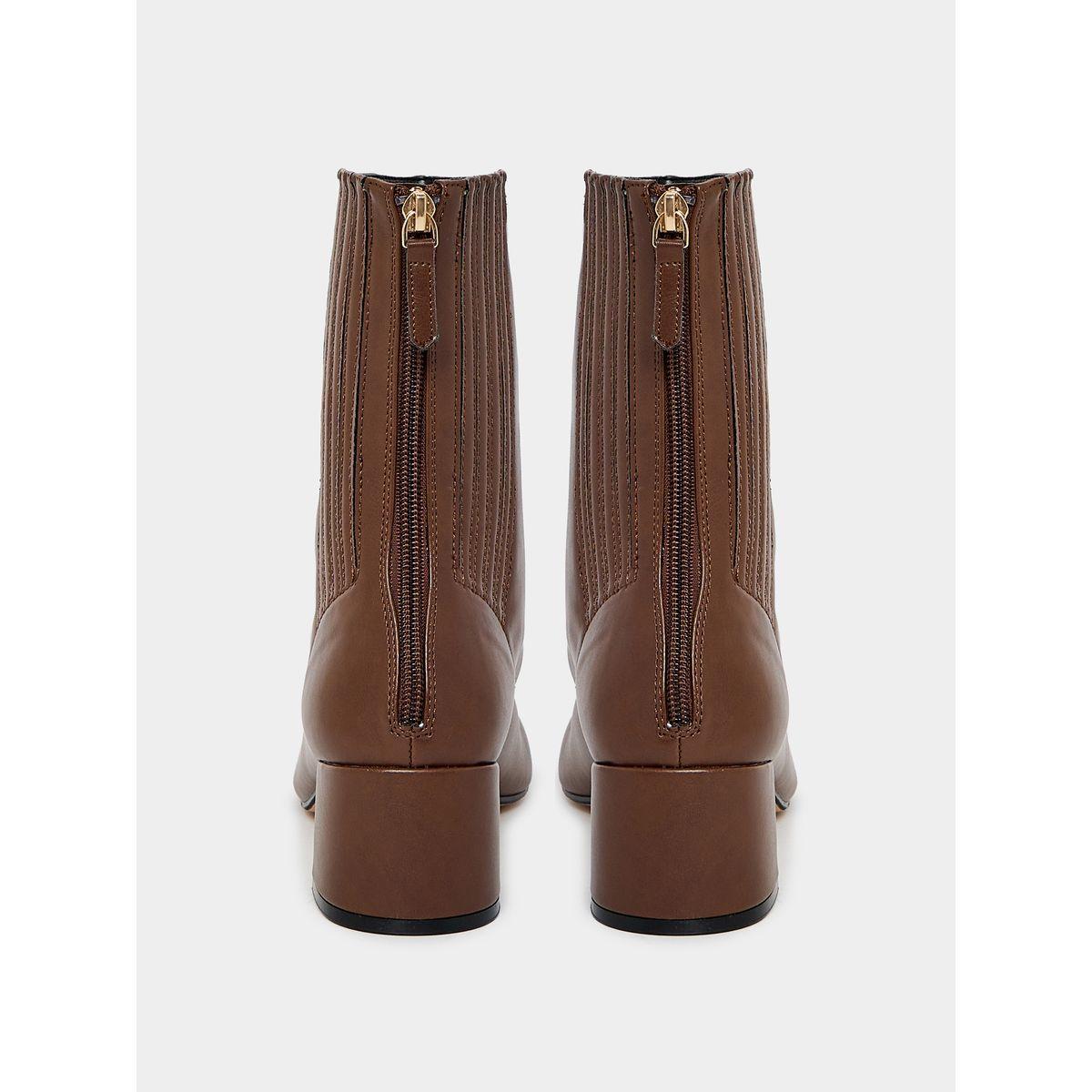 Raid X Styli  Back Zip Closure Textured Panel Leather Boots-women-shoes-boots-image-4