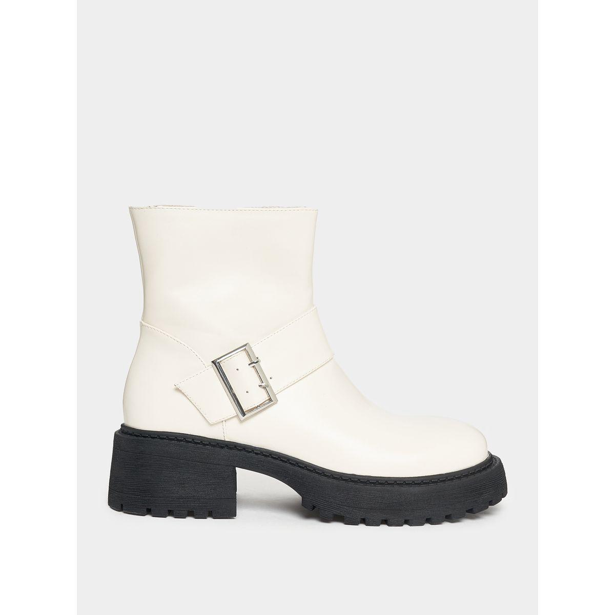 Raid X Styli  Solid Buckle Detail Biker Ankle Boots-women-shoes-boots-image-2