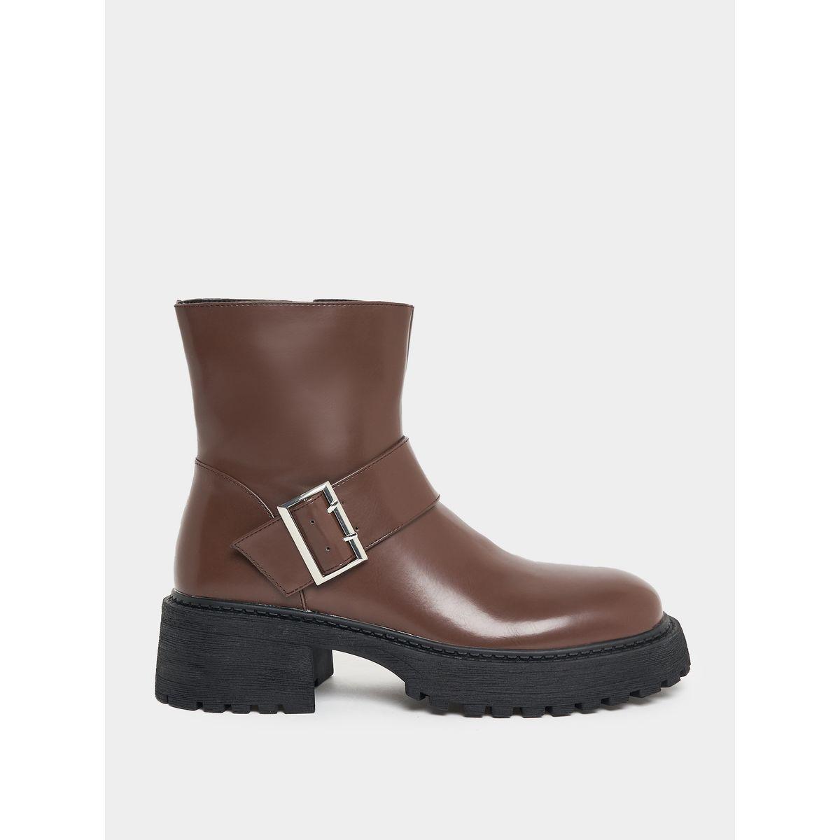 Raid X Styli  Solid Buckle Detail Biker Ankle Boots-women-shoes-boots-image-2