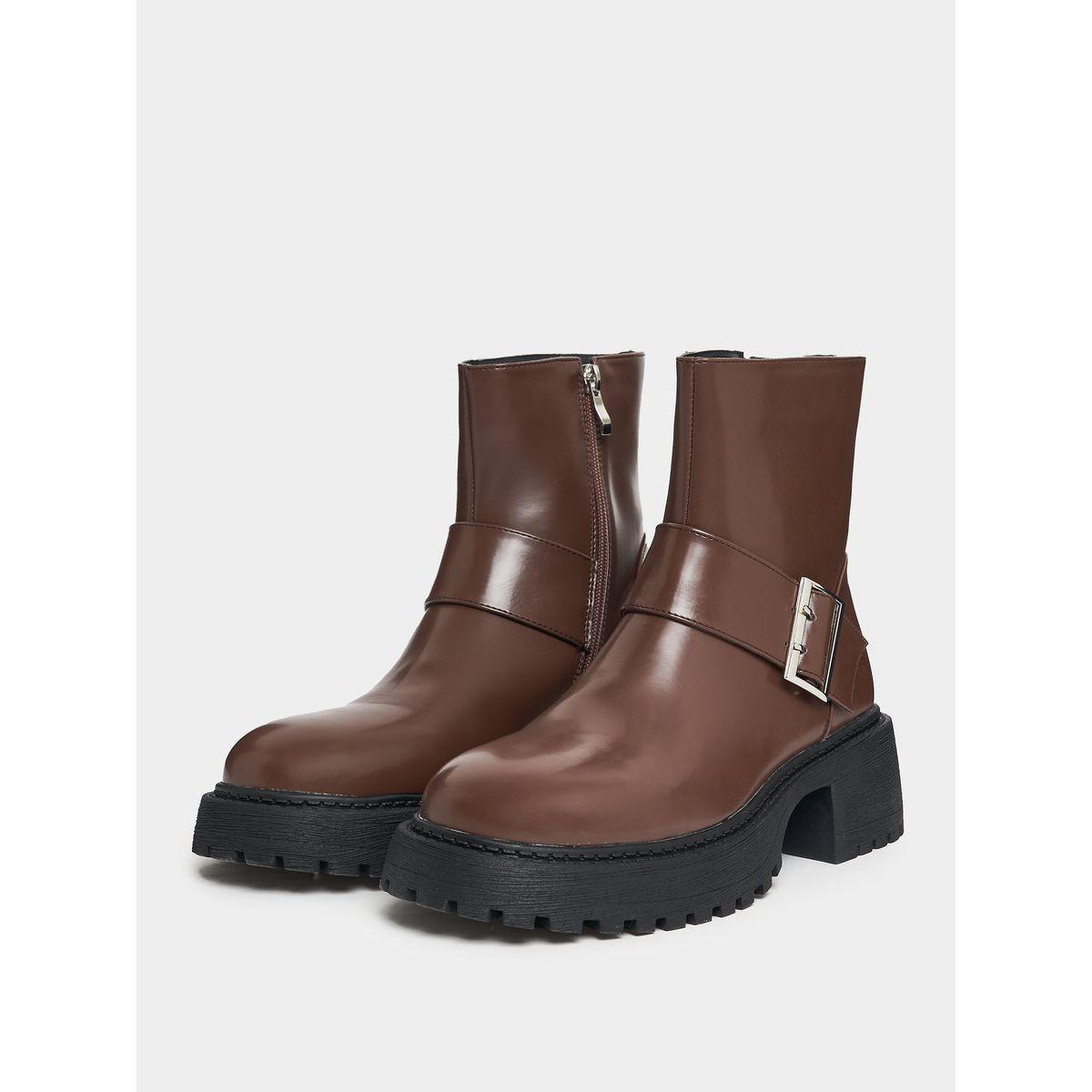 Raid X Styli  Solid Buckle Detail Biker Ankle Boots-women-shoes-boots-image-3