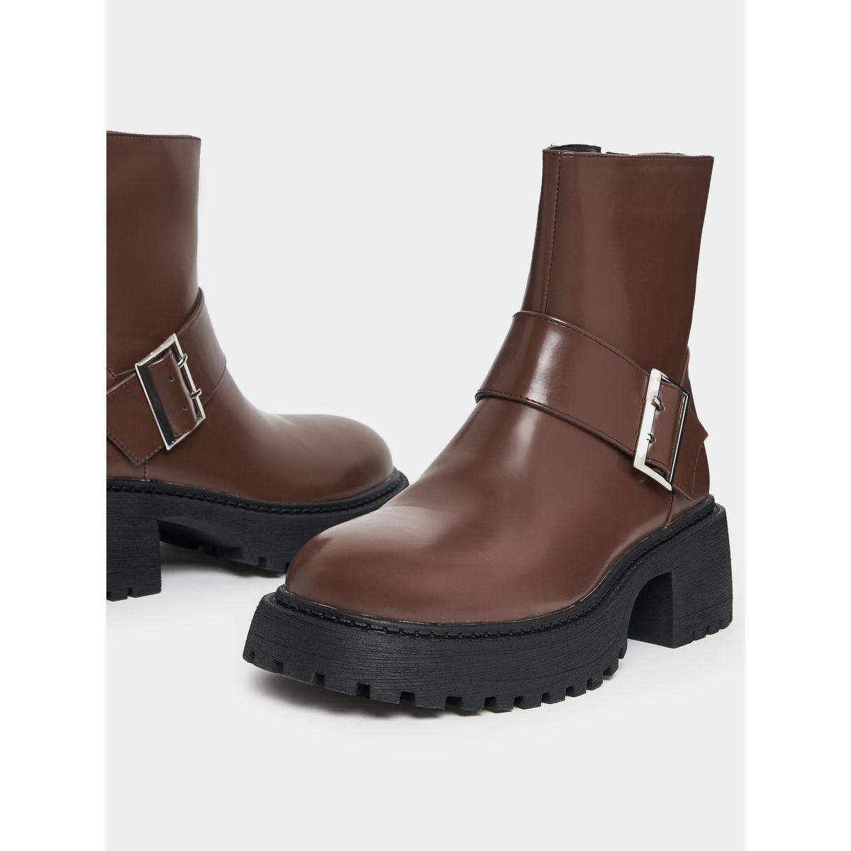Raid X Styli  Solid Buckle Detail Biker Ankle Boots-women-shoes-boots-image-4