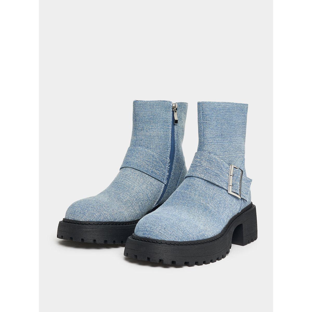 Raid X Styli  Denim Look Buckle Detail Biker Ankle Boots-women-shoes-boots-image-3