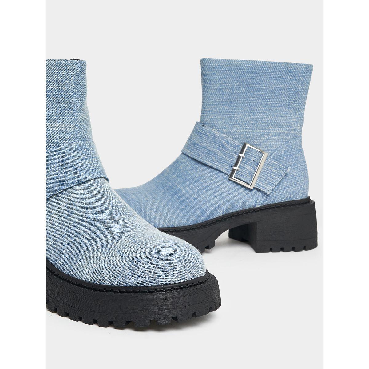 Raid X Styli  Denim Look Buckle Detail Biker Ankle Boots-women-shoes-boots-image-4