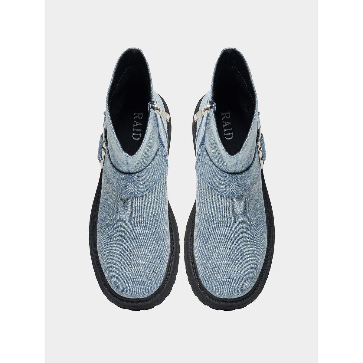 Raid X Styli  Denim Look Buckle Detail Biker Ankle Boots-women-shoes-boots-image-6