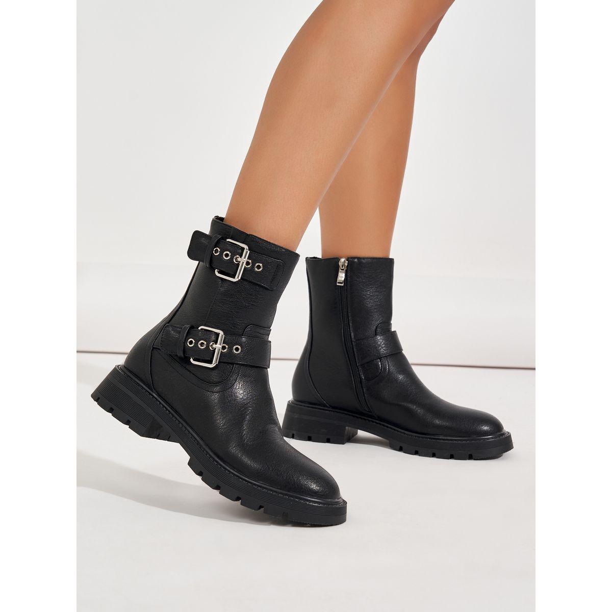 Raid X Styli  Side Buckle Accent Biker Ankle Boots-women-shoes-boots-image-1