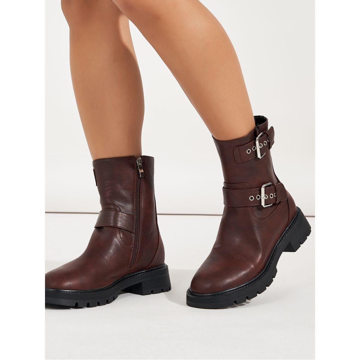 Raid X Styli  Side Buckle Accent Biker Ankle Boots-women-shoes-boots-image-1