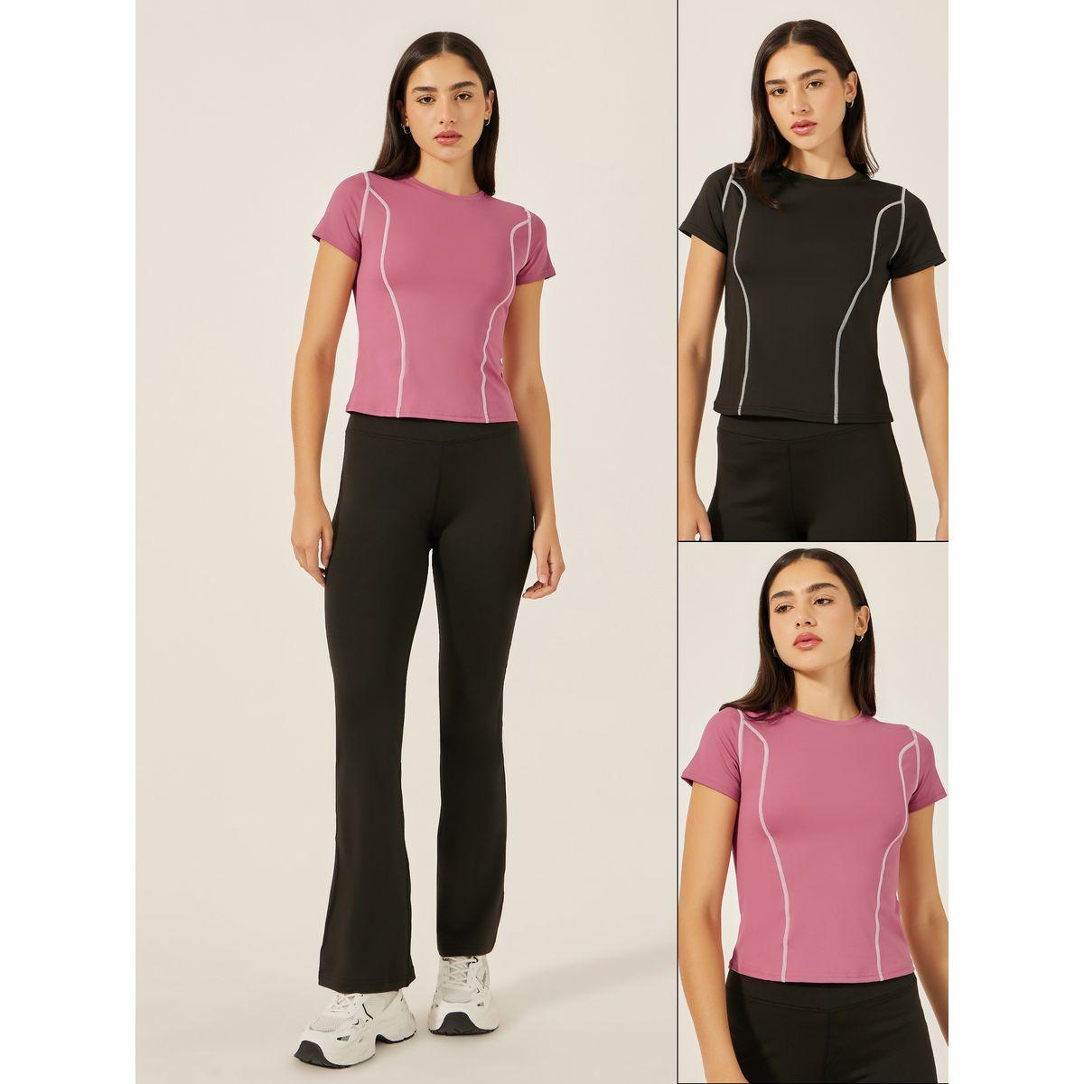 Styli Active Pack of 2 - Contrast Stitch Short Sleeve Top-women-clothing-sportswearandactivewear-tshirtsandvests-image-1