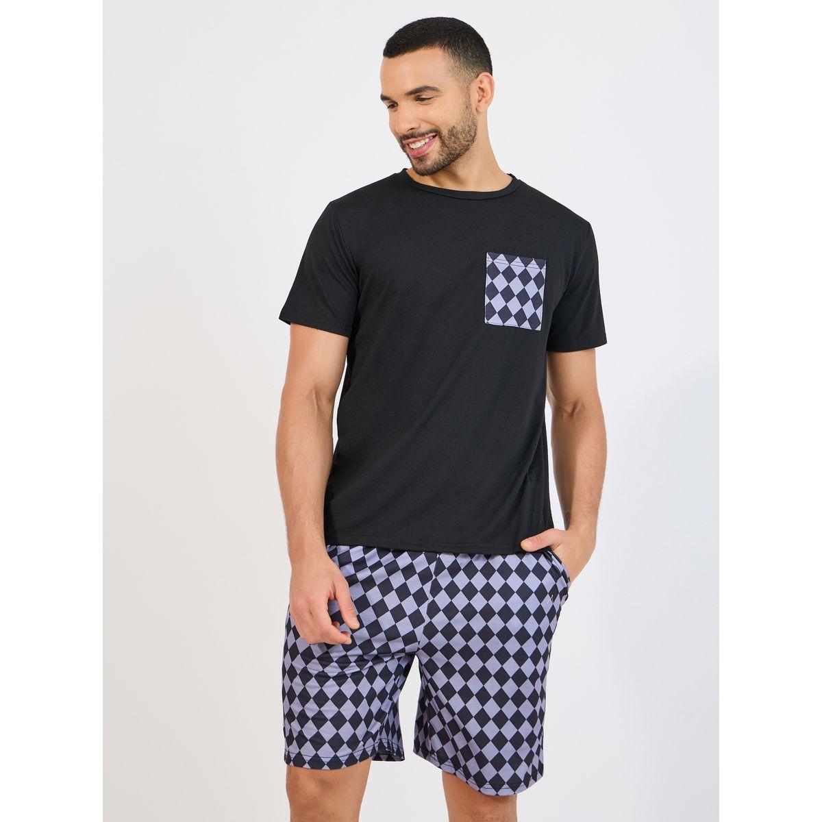 مجموعة من شورت مع تيشيرت بجيب على الصدر-men-clothing-nightwear-sets-image-1