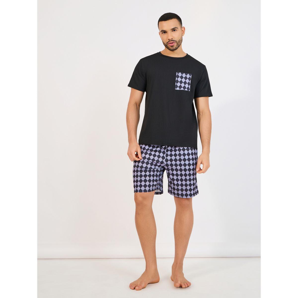 Styli Unwind Contrast Pocket T-Shirt & Printed Shorts Set-men-clothing-nightwear-sets-image-2