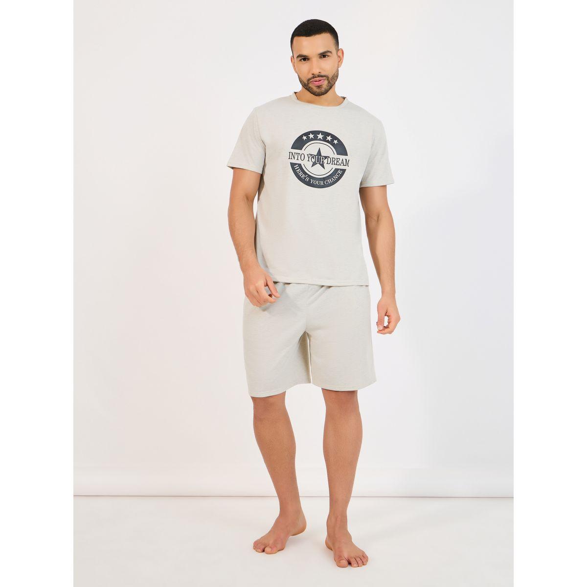 Styli Unwind Star Graphic Print T-Shirt & Solid Shorts Set-men-clothing-nightwear-sets-image-1