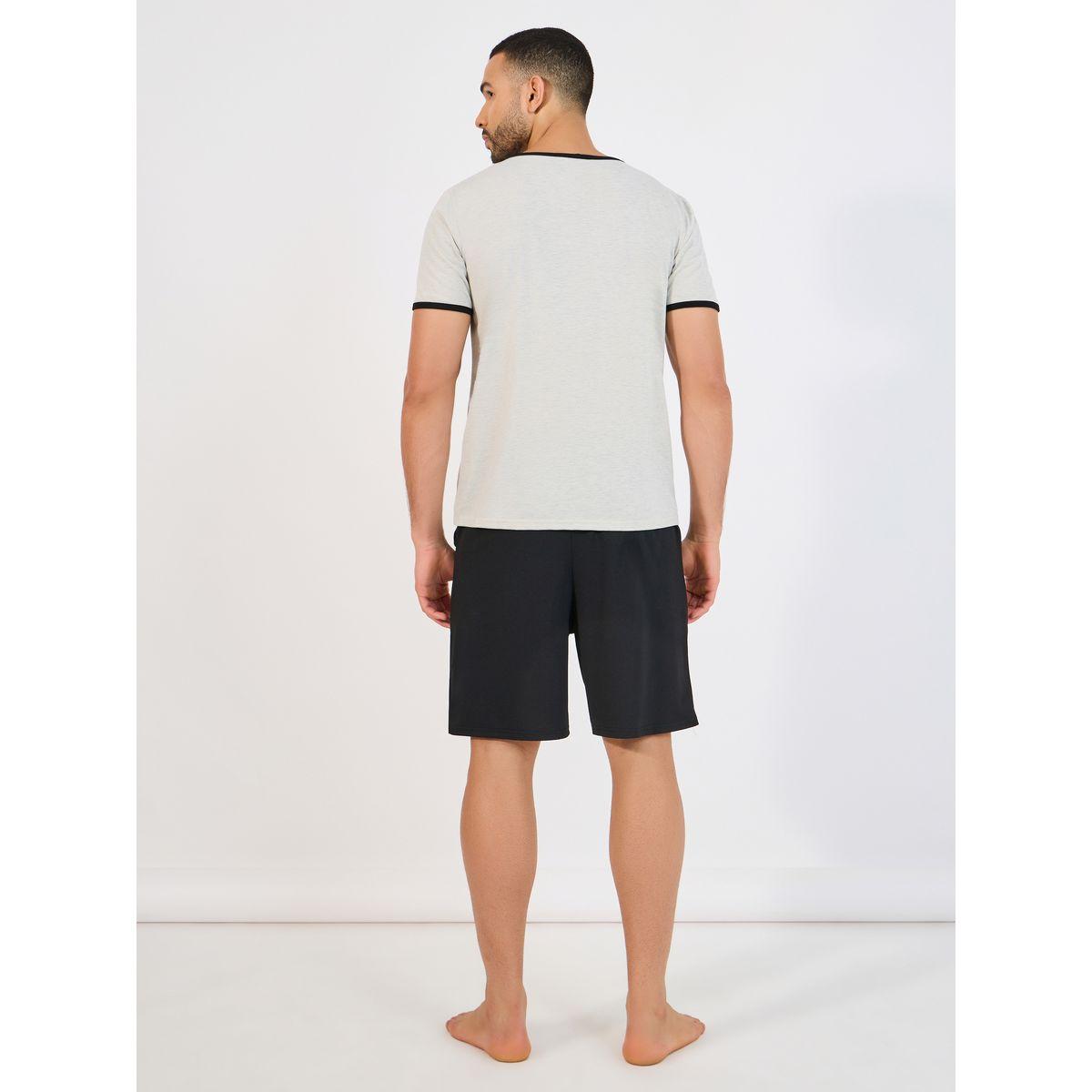 Styli Unwind Slogan Print V Neck T-Shirt & Shorts Set-men-clothing-nightwear-sets-image-5