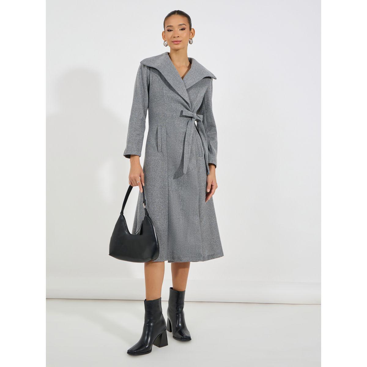 Styli Limited Tie-Up Detail Flared Wool Like Blazer Midi Dress-women-clothing-dresses-image-1