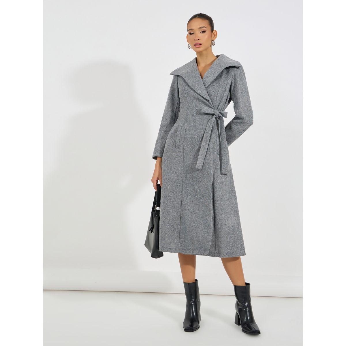 Styli Limited Tie-Up Detail Flared Wool Like Blazer Midi Dress-women-clothing-dresses-image-3