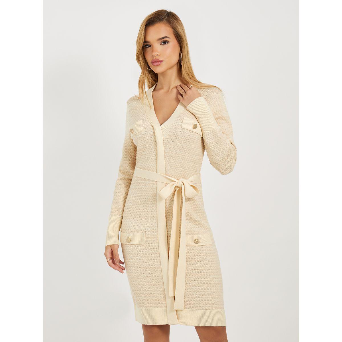 Styli Textured Sweater Knee Length Dress with Tie Belt-women-clothing-dresses-image-2