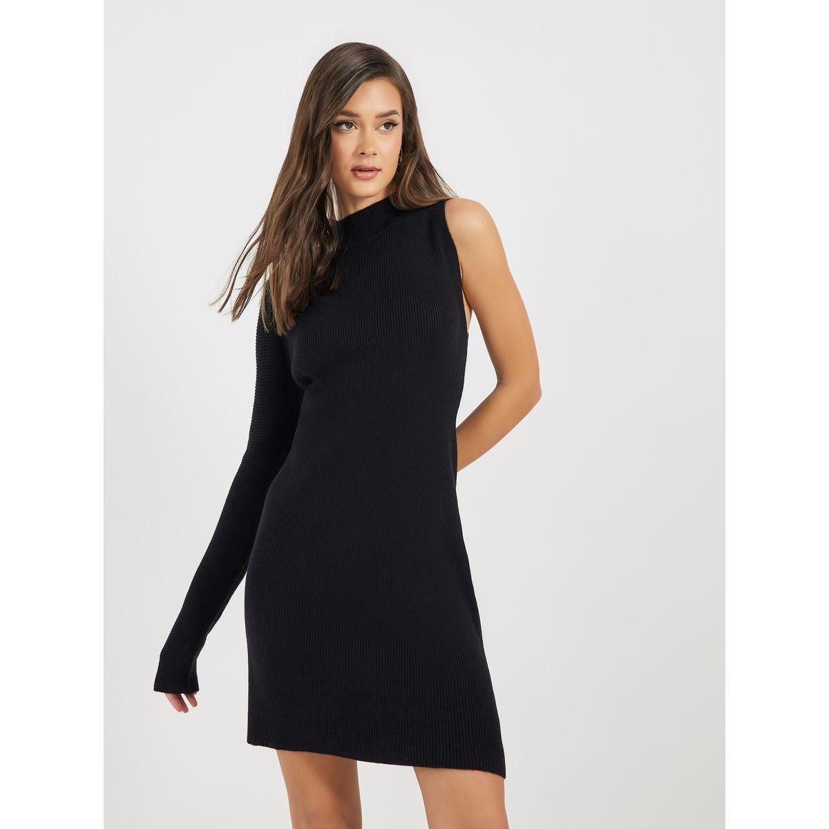 Styli Plain One Shoulder Sweater Mini Dress-women-clothing-dresses-image-1