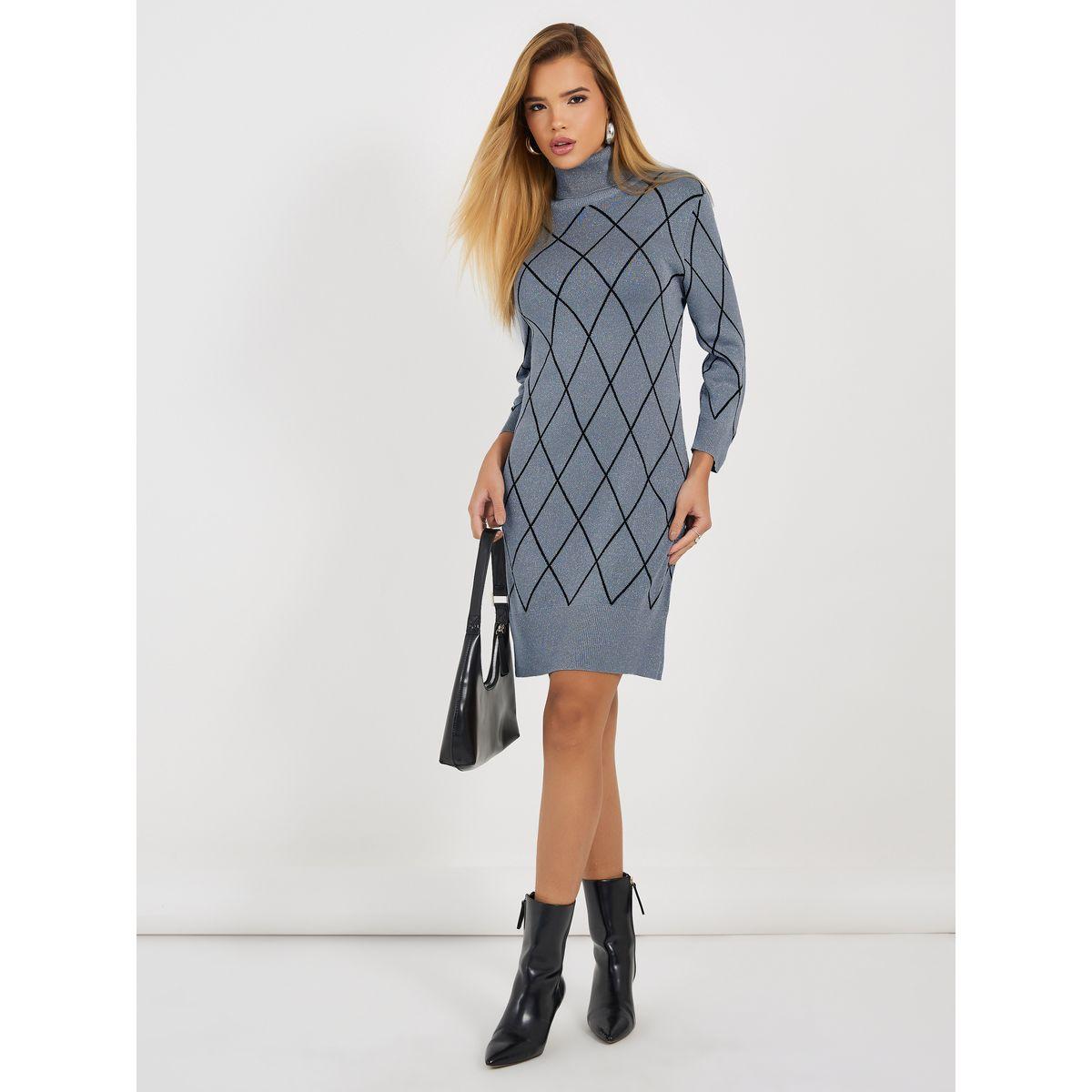 Styli Argyle Pattern Sweater Mini Dress-women-clothing-dresses-image-1