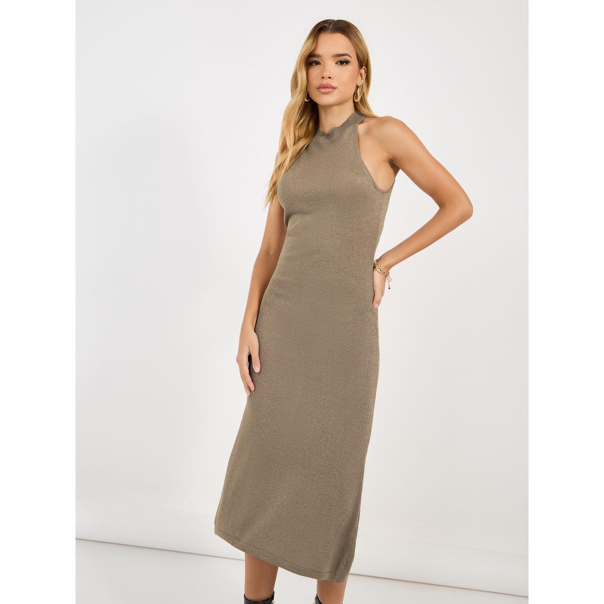 Styli Textured Racer Neck Midi Dress-women-clothing-dresses-image-2