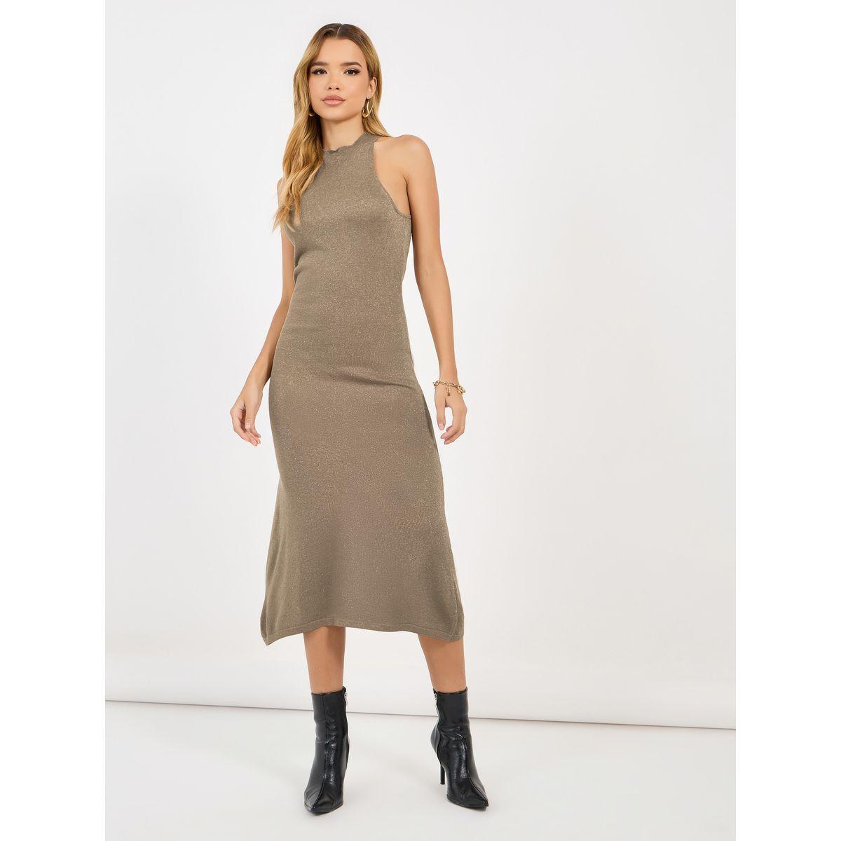 Styli Textured Racer Neck Midi Dress-women-clothing-dresses-image-4
