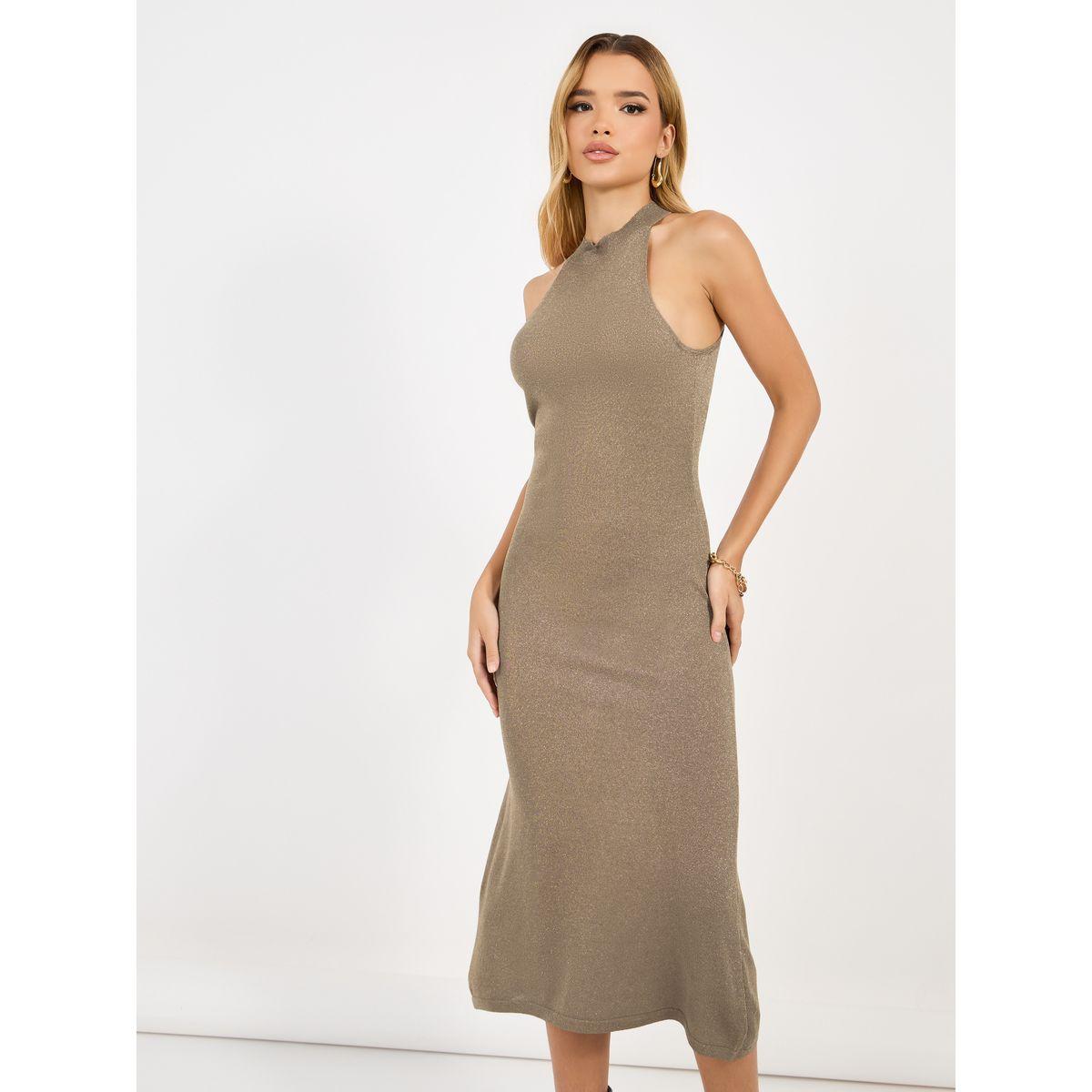 Styli Textured Racer Neck Midi Dress-women-clothing-dresses-image-5